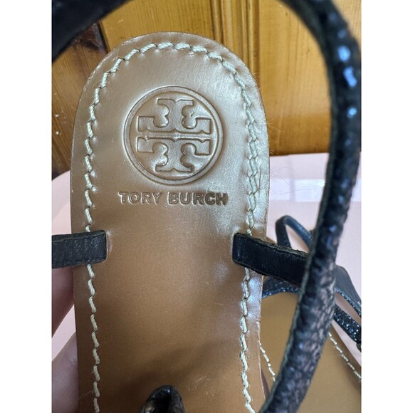 TORY BURCH NAVY BLUE GLITTER & RHINESTONE T STRAP SANDALS THONGS SIZE 8 - Picture 4 of 11